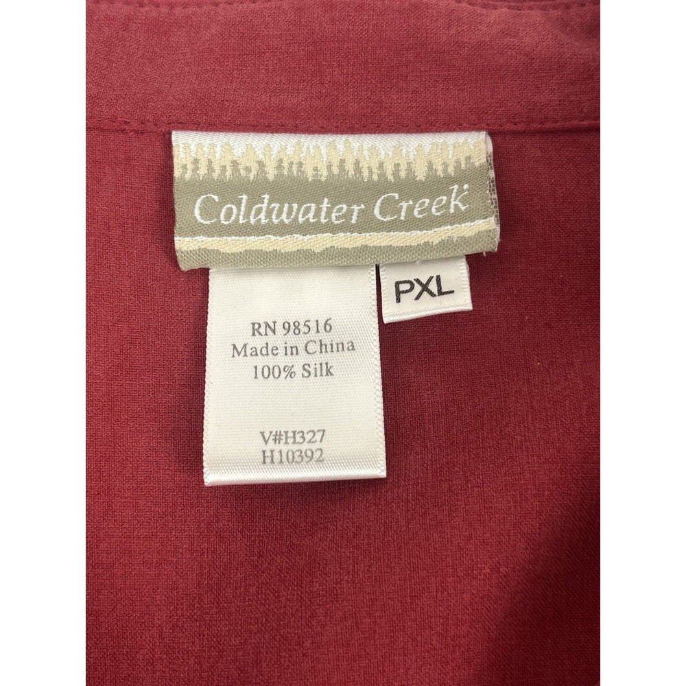 Vintage 90s Coldwater Creek Silk Blouse & Skirt Set Red Roll Tab Sleeve Sz PXL - Picture 7 of 9